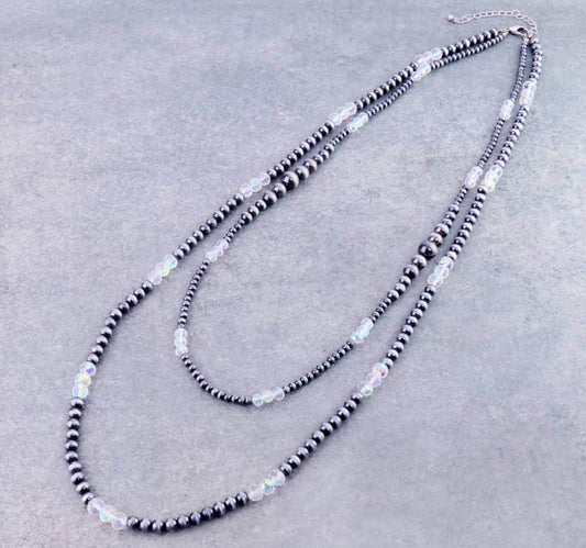 Navajo Style Pearl and Glass Bead Layered Necklace - Copper