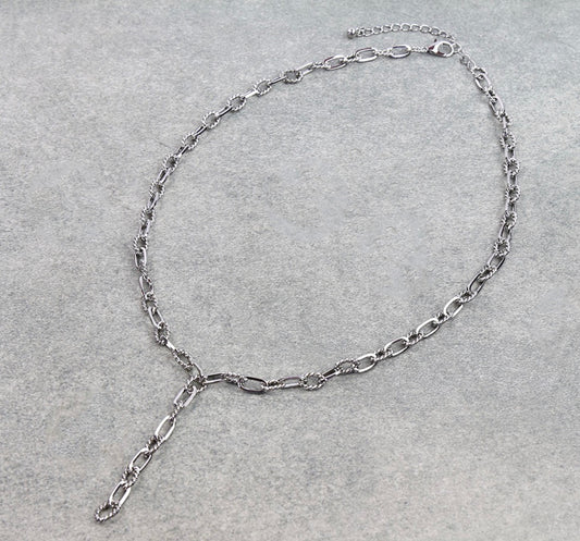 Paperclip Chain Y Necklace - Silver