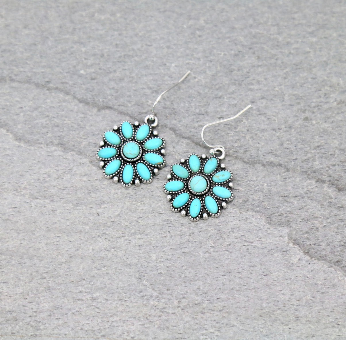 Western Concho Dangle Earrings - Turquoise