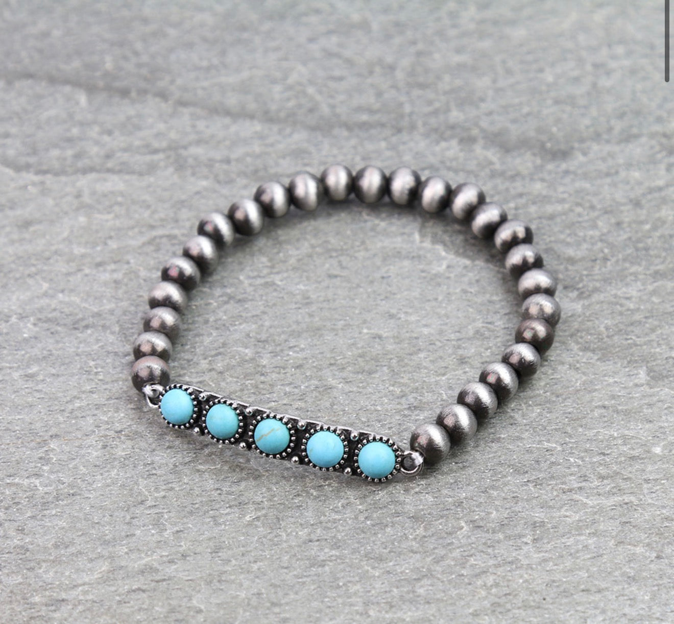Western Style Stone Bar Stretch Bracelet - Turquoise