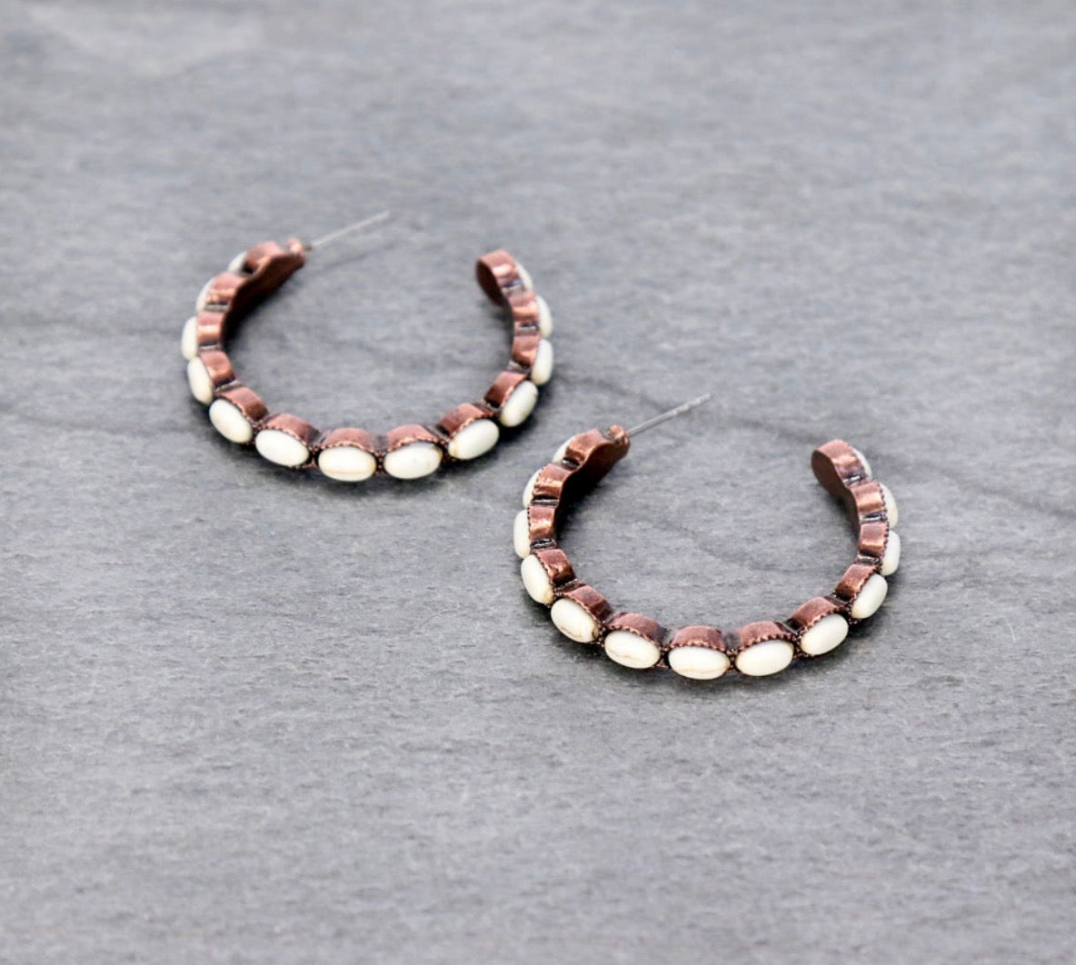 Western Semi Stone Hoop Earrings - Copper