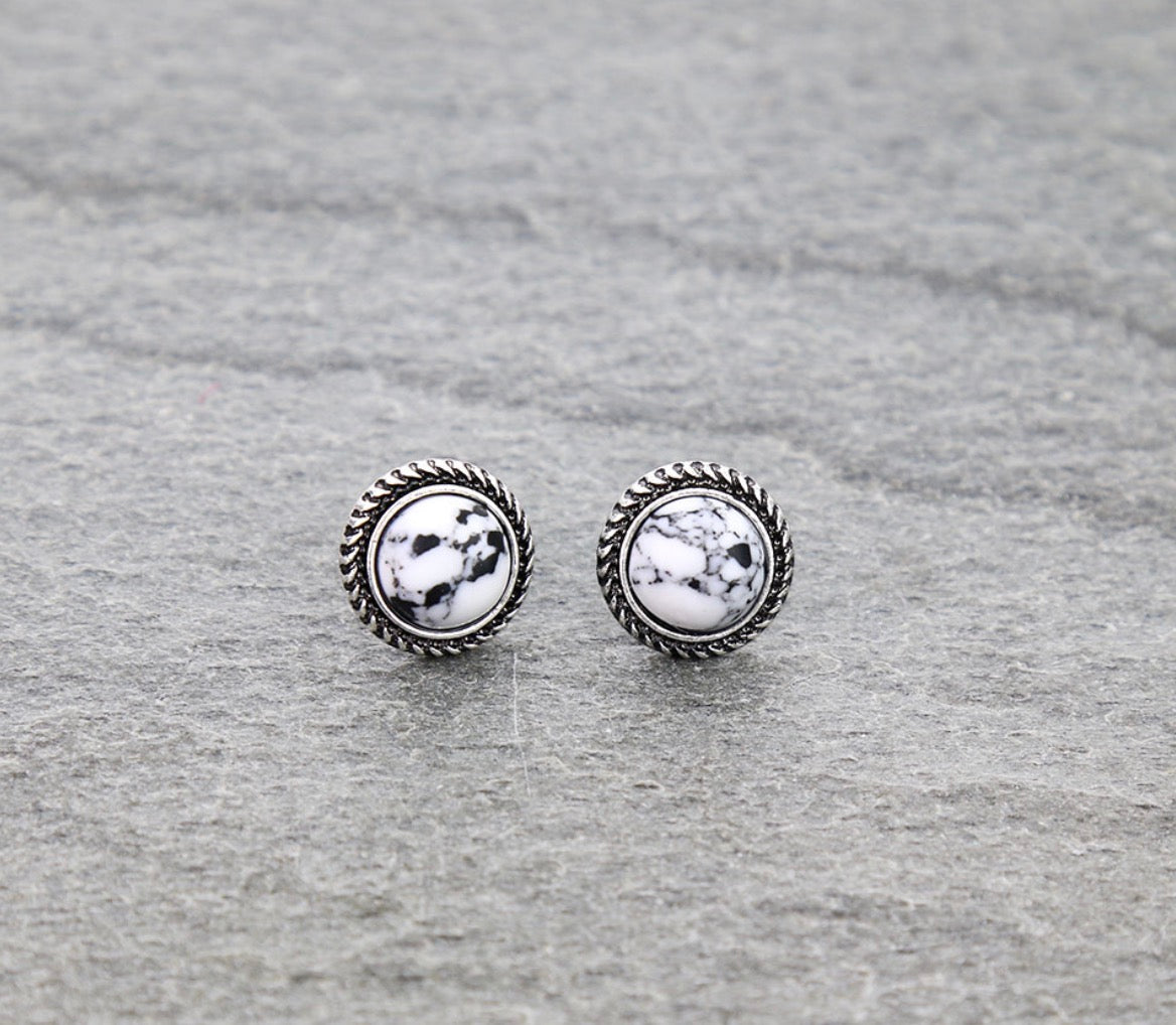 Western Round Stone Stud Earrings - Buffalo