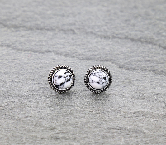 Western Round Stone Stud Earrings - Buffalo