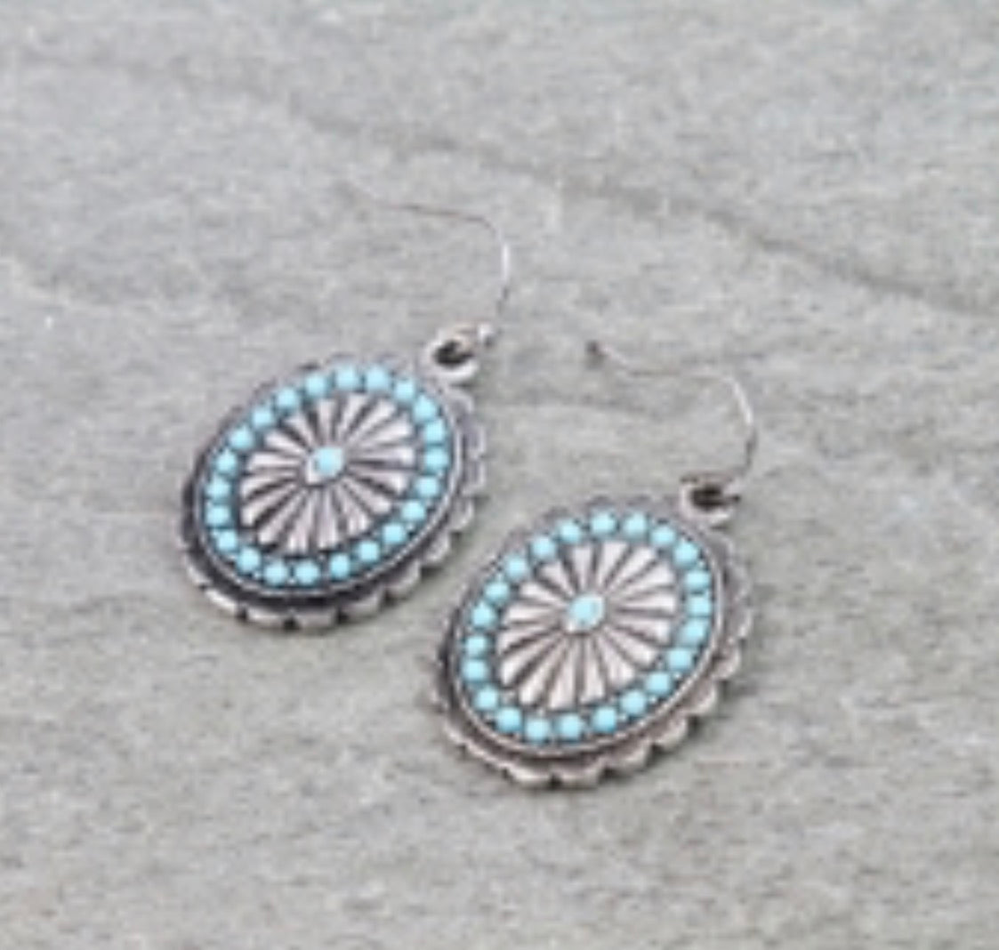 Western Concho Stone Dangle Earrings - Turquoise