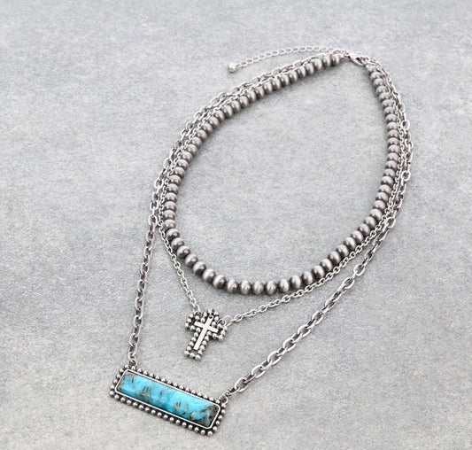 Multi Layered with Bar Stone Pendant Necklace - Turquoise