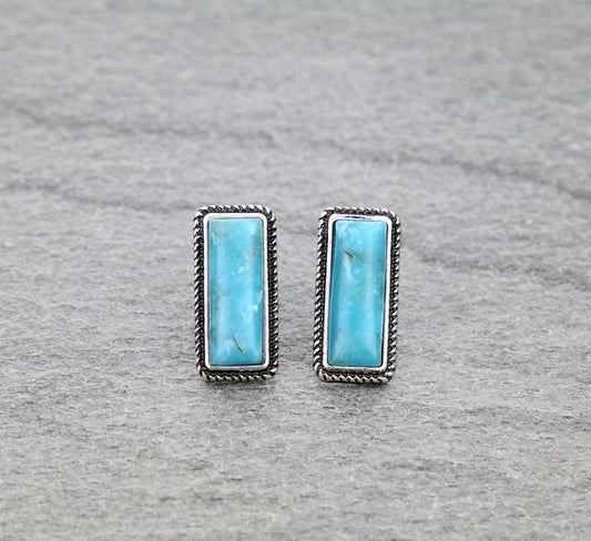 Western Bar Stone Stud Earrings - Turquoise