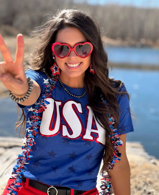 USA In Glitter & Metallic Puff Stars Tee
