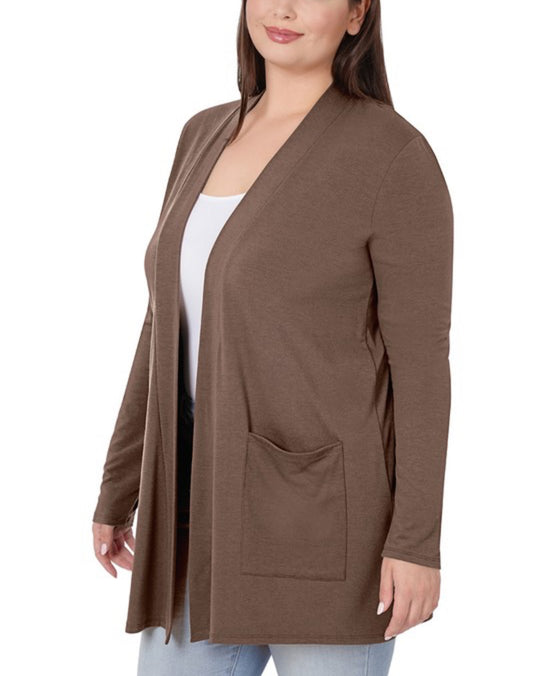 Slouchy Pocket Open Cardigan - Brown