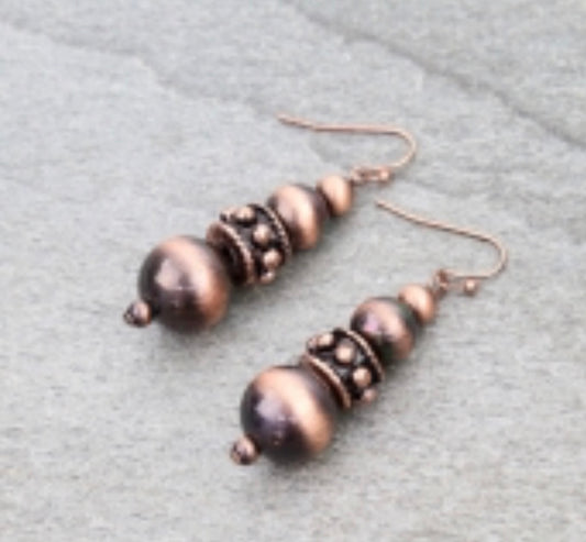 Western Ball TXR Navajo Style Pearl Dangle Earrings - Copper