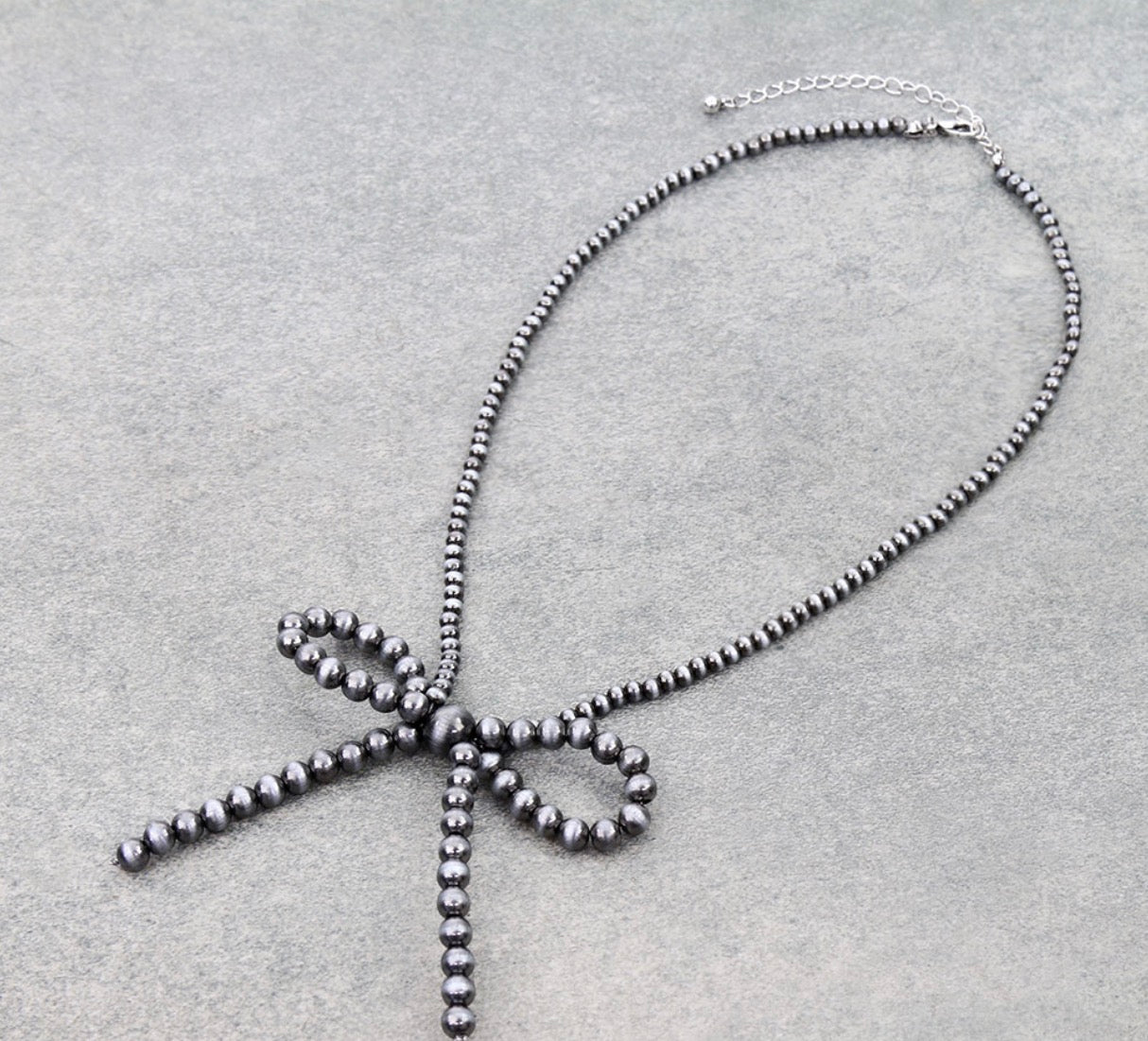 Navajo Style Pearl Bow Necklace - Silver