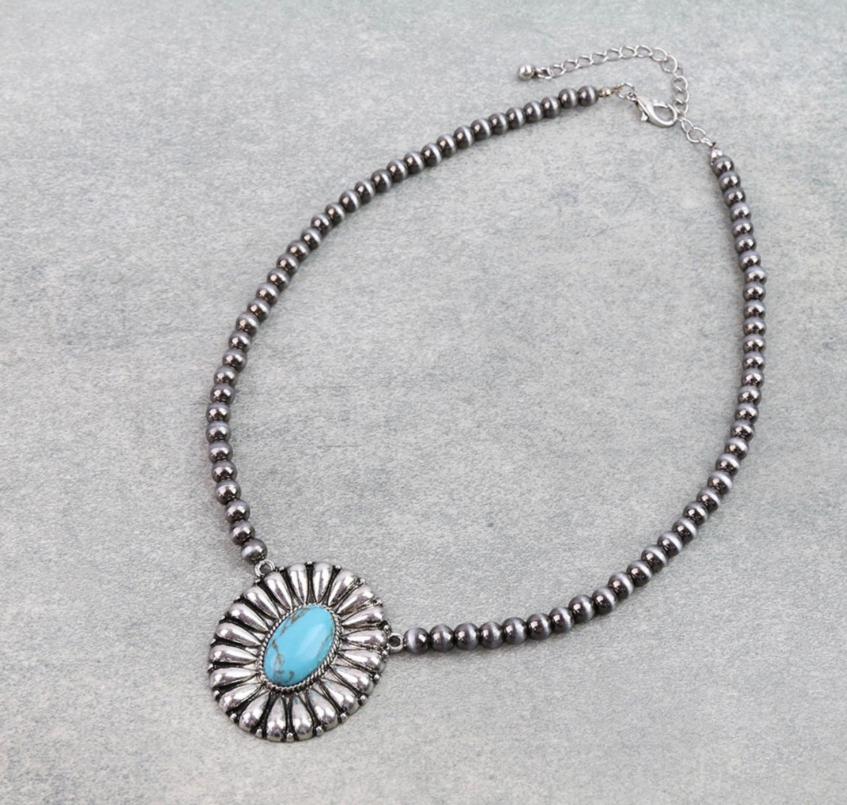 Western Concho Pendant Necklace - Turquoise