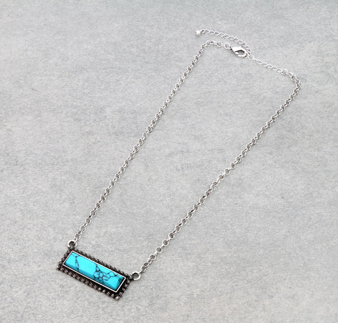Western Bar Stone with Ball TXR Necklace - Turquoise