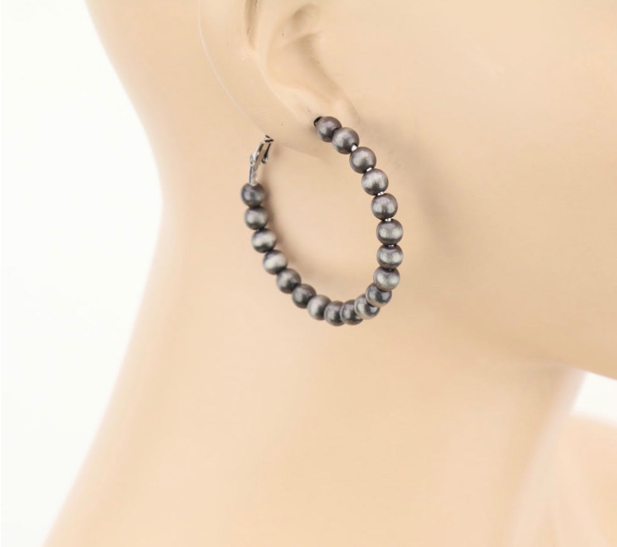 Western Navajo Style Pearl 35mm Hoop Earrings - Silver