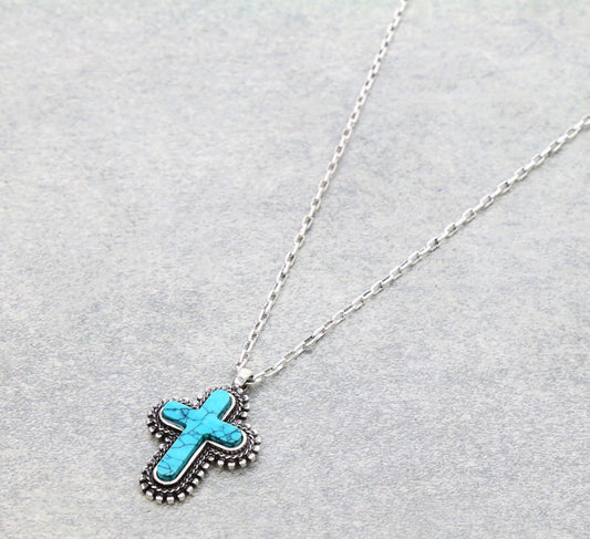Western Hand Craft Stone Cross Necklace