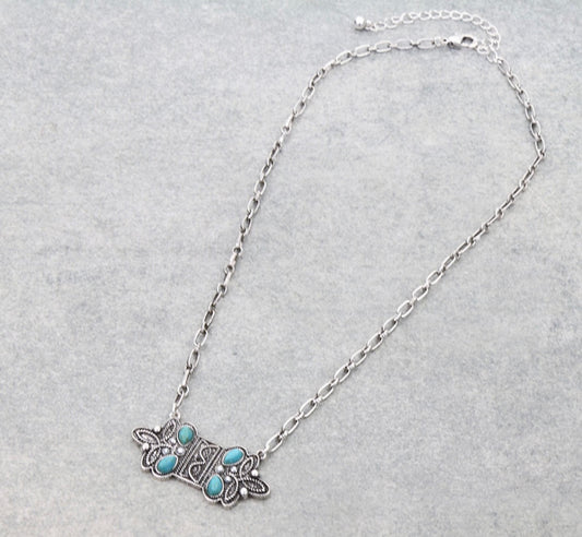 Western Boot Stitch Necklace - Turquoise