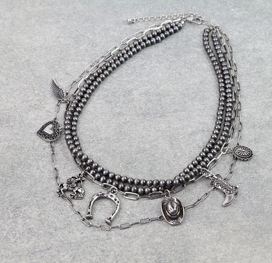 4 Layered Western Style Charm Necklace