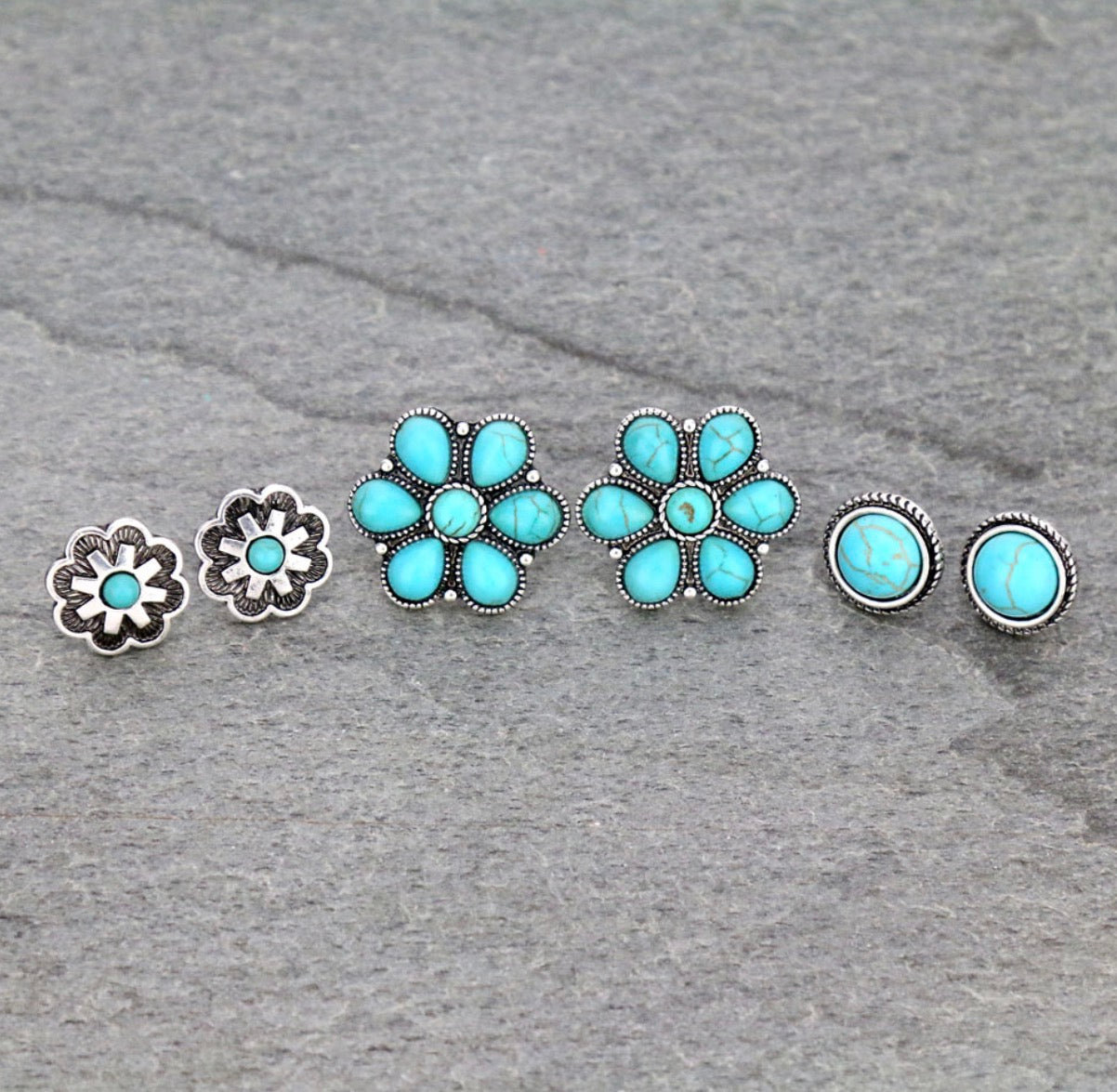 3 Pair Western Turquoise Earring Set - Turquoise