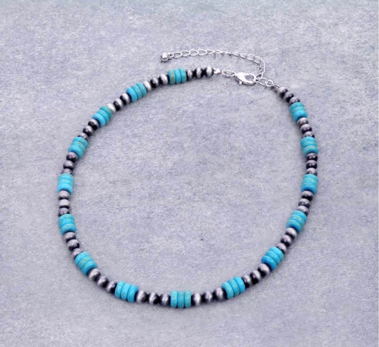 Western Navajo Style Pearl with Stone Necklace - Turquoise