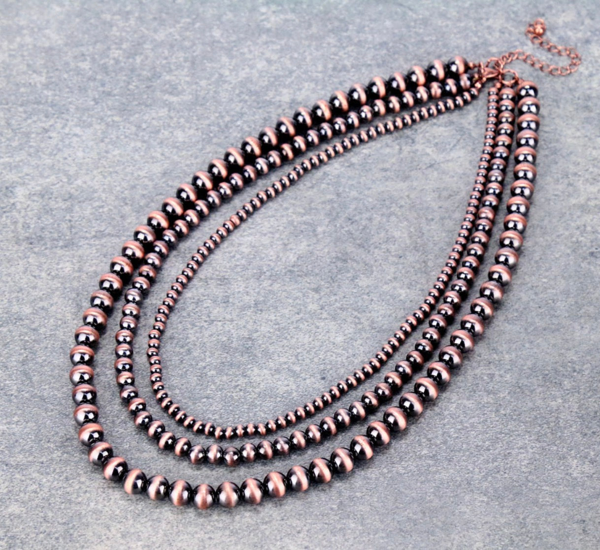 Navajo Style Pearl 3 Layered Necklace - Copper
