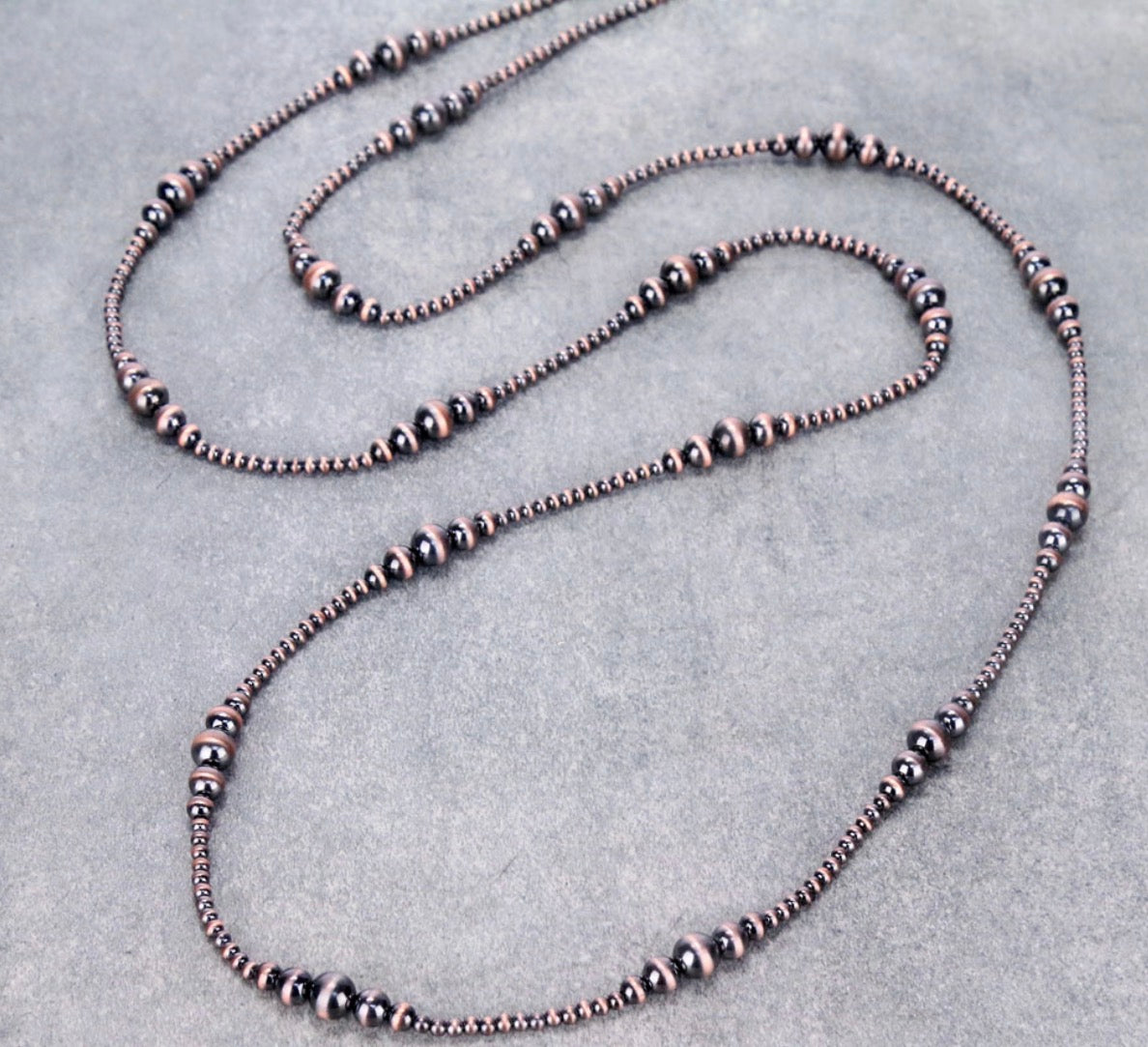 Navajo Style Bead Necklace - Graduated 60” Copper