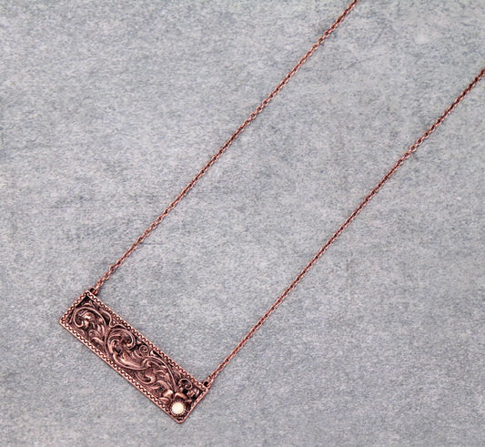Designer Line Bar Pendant Necklace - Copper