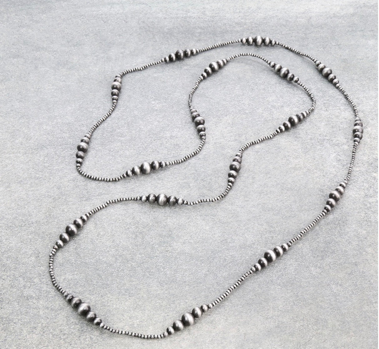 Graduated Navajo Style Pearl Long Necklace - Silver 60”