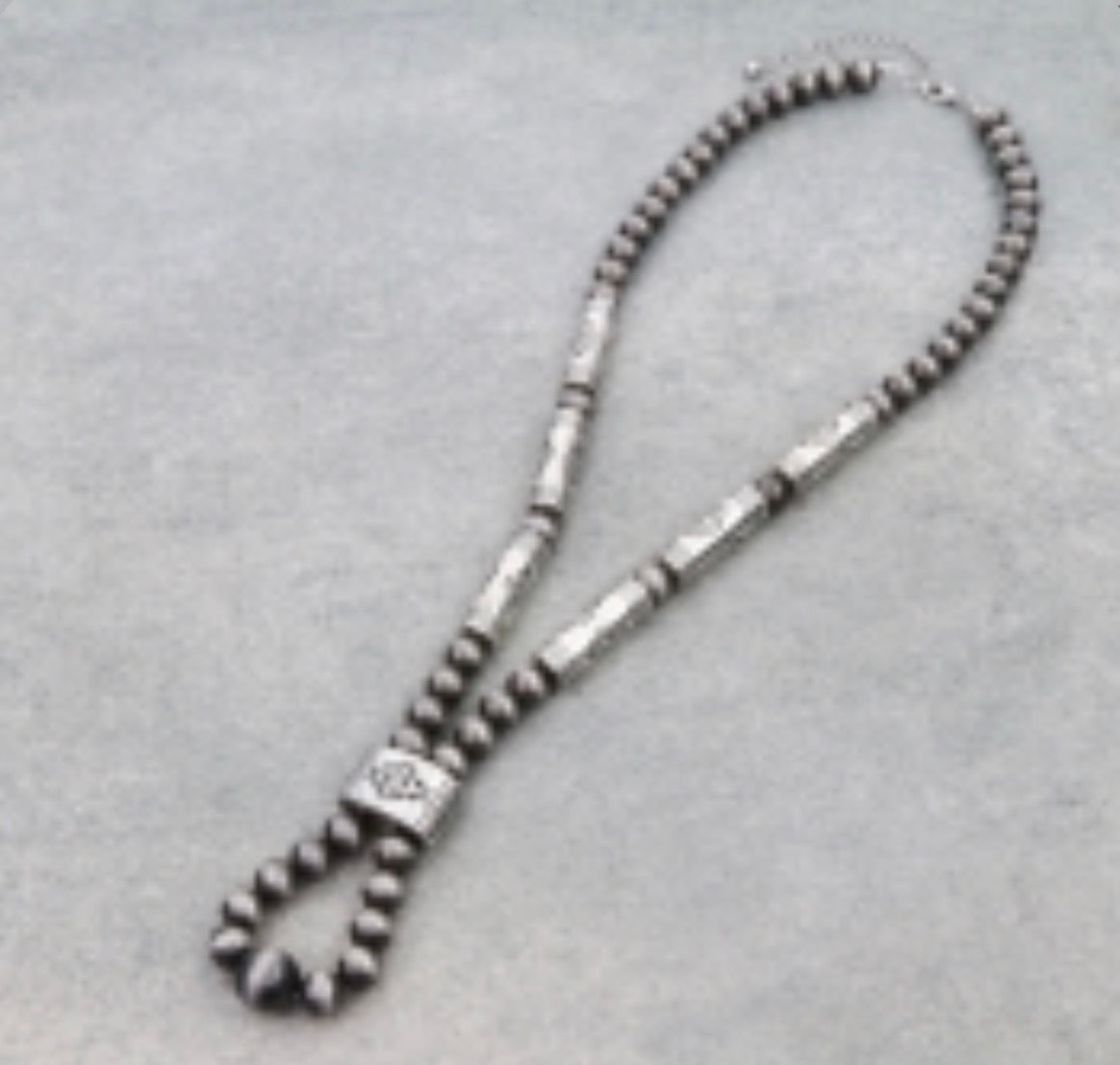 Western Navajo Style Pearl and Aztec Barrel Bead Necklace - Silver