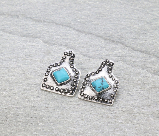 1.25″ Western Ear Tag with Stone Stud Earrings