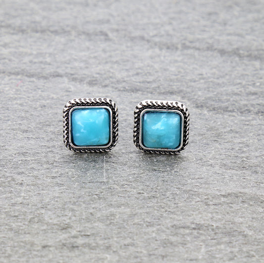 Western Square Stone Stud Earrings