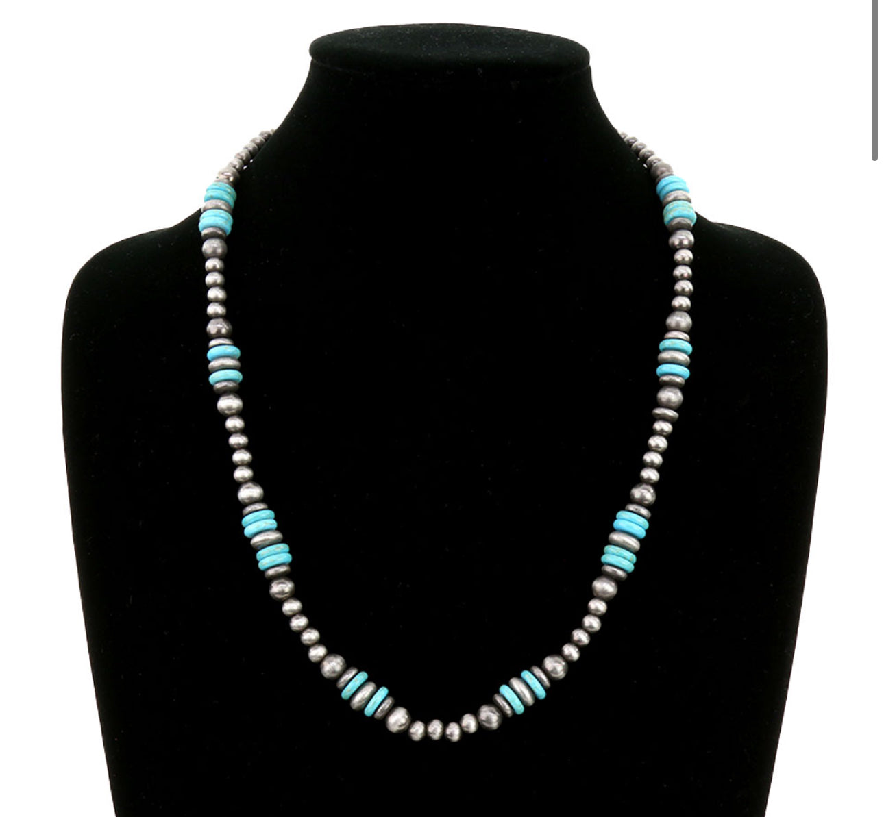 Navajo Style Pearl & Bead Necklace - Turquoise