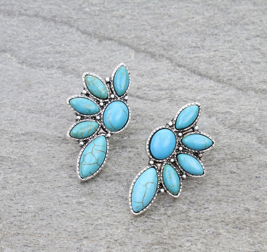 Western Half Concho Stone Stud Earrings