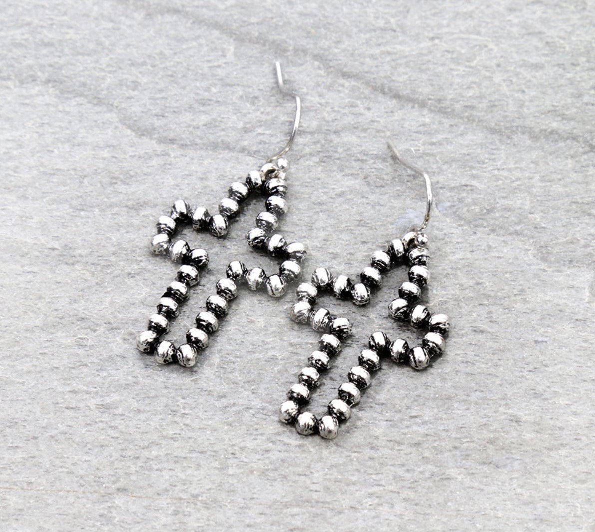 Western Cross CCB Textured Earrings - Silver