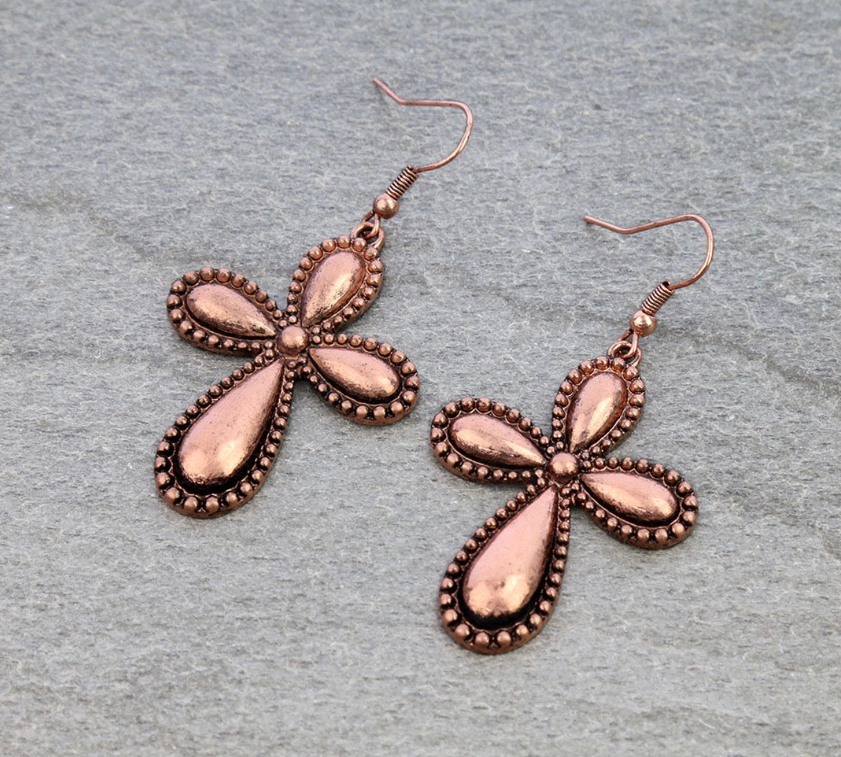 Western 3D TXR Cross Dangle Earrings - Copper