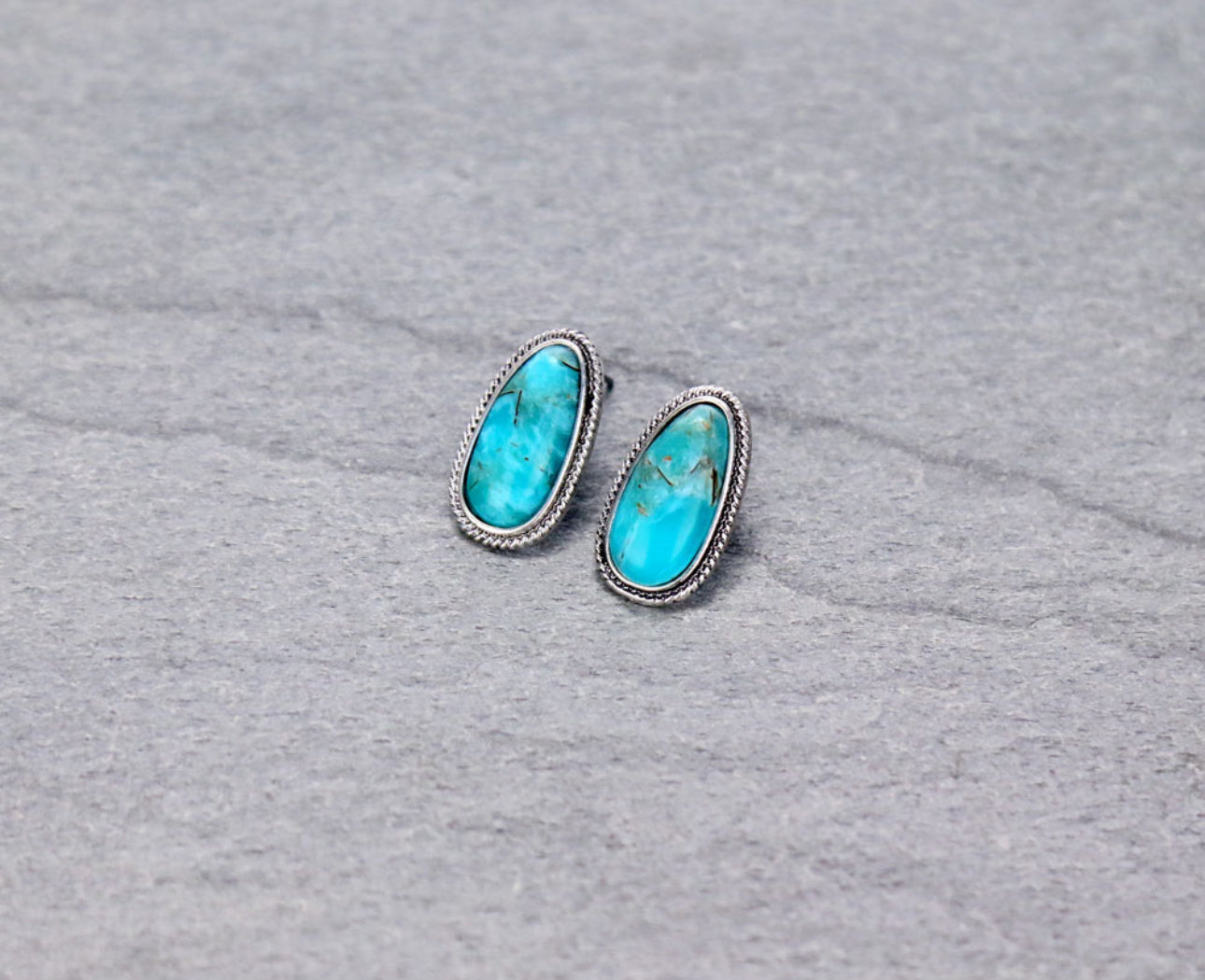 Western Geometric Stone Stud Earrings - Turquoise