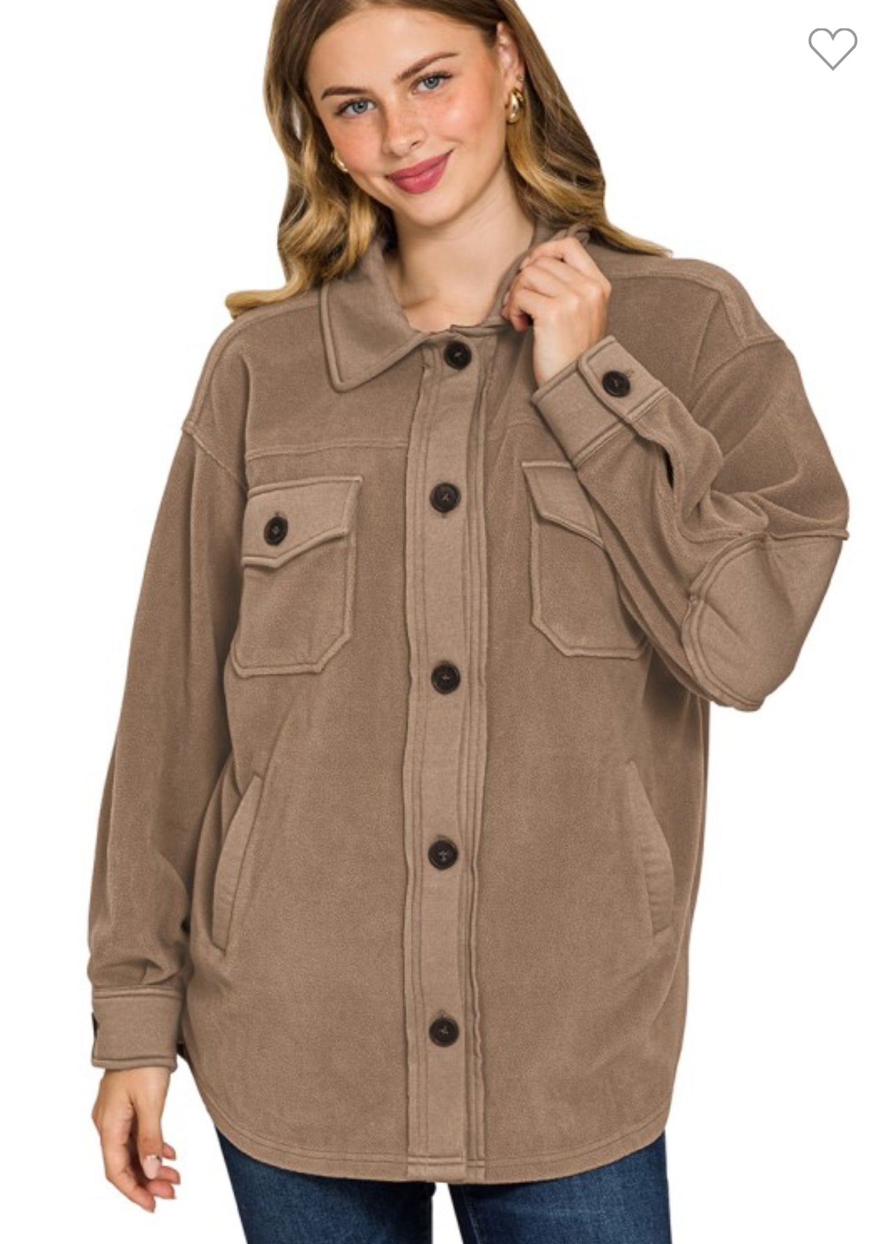 Oversized Basic Fleece Shacket - Mocha