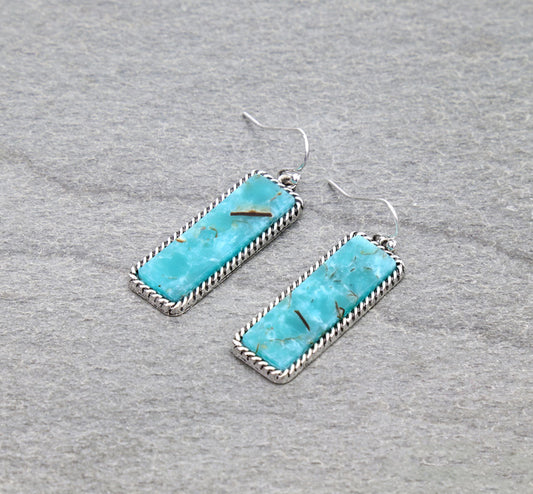 Western Hand Stone Bar Dangle Earrings - Turquoise