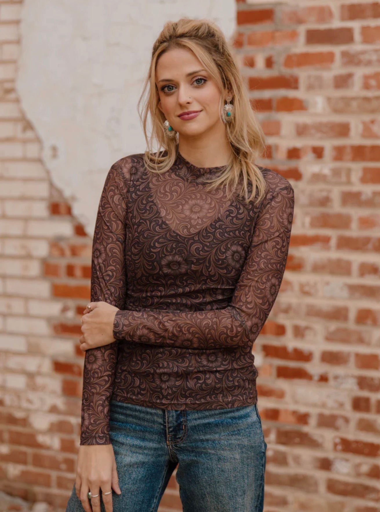 BRONZED BLOOM MESH TOP