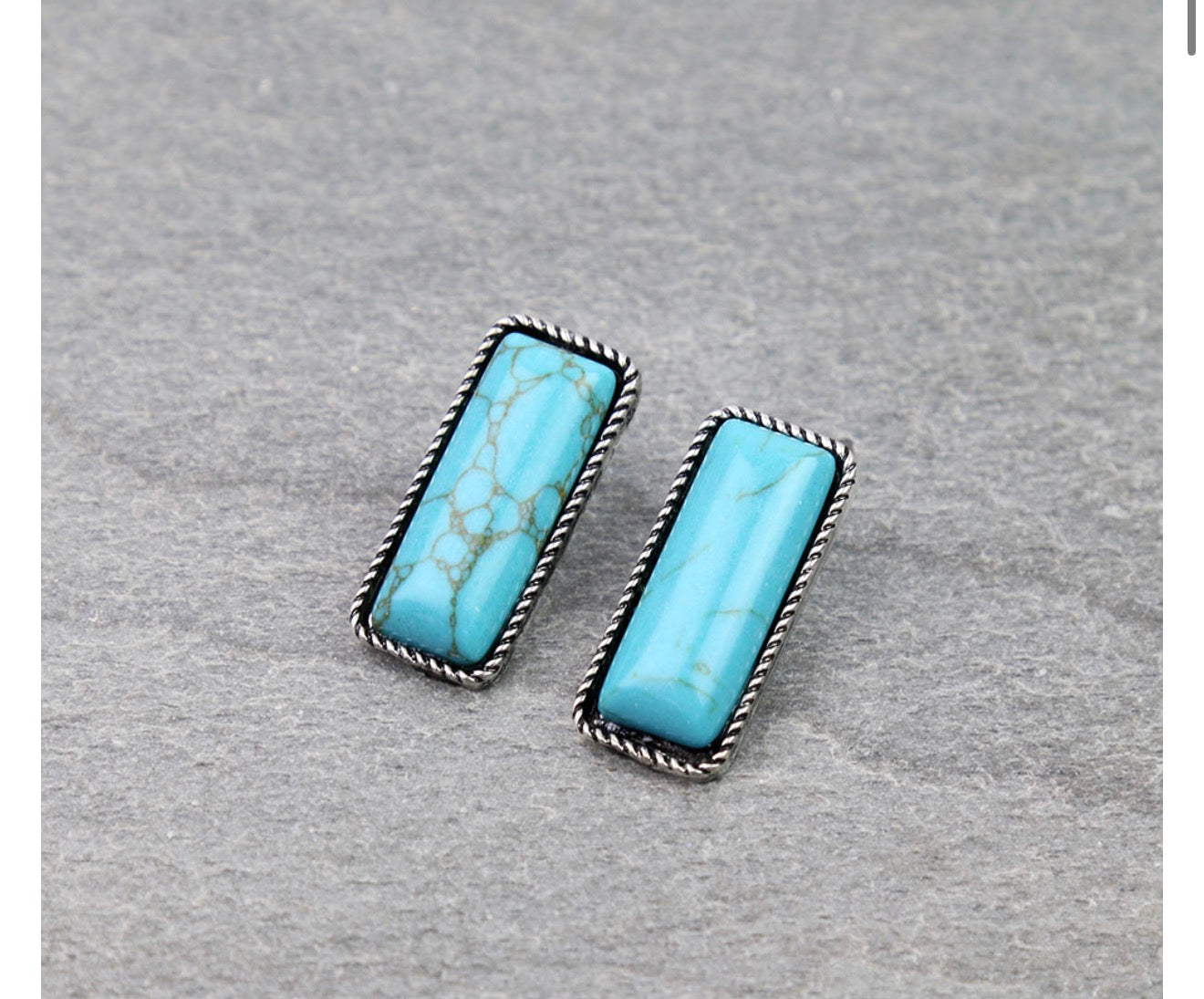 Western Rectangle Shape Stone Stud Earrings - Turquoise