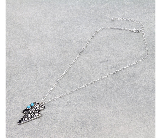 Western Thunder Etched Necklace - Turquoise