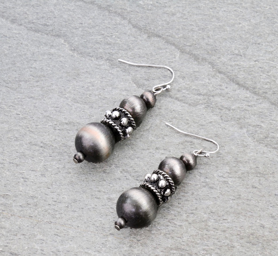 Western Ball TXR Navajo Style Pearl Dangle Earrings - Silver