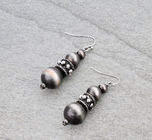 Western Ball TXR Navajo Style Pearl Dangle Earrings - Silver