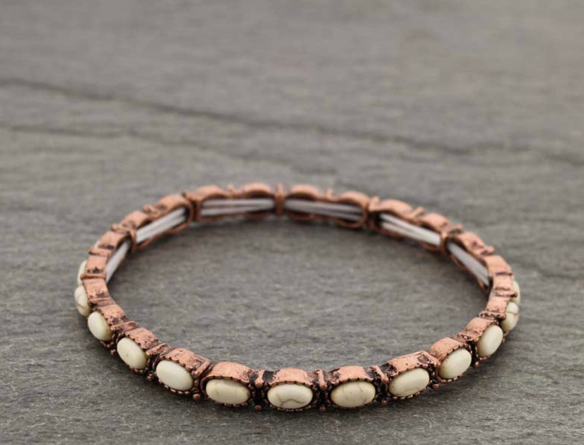 Western Stretch Bracelet - Copper & Ivory