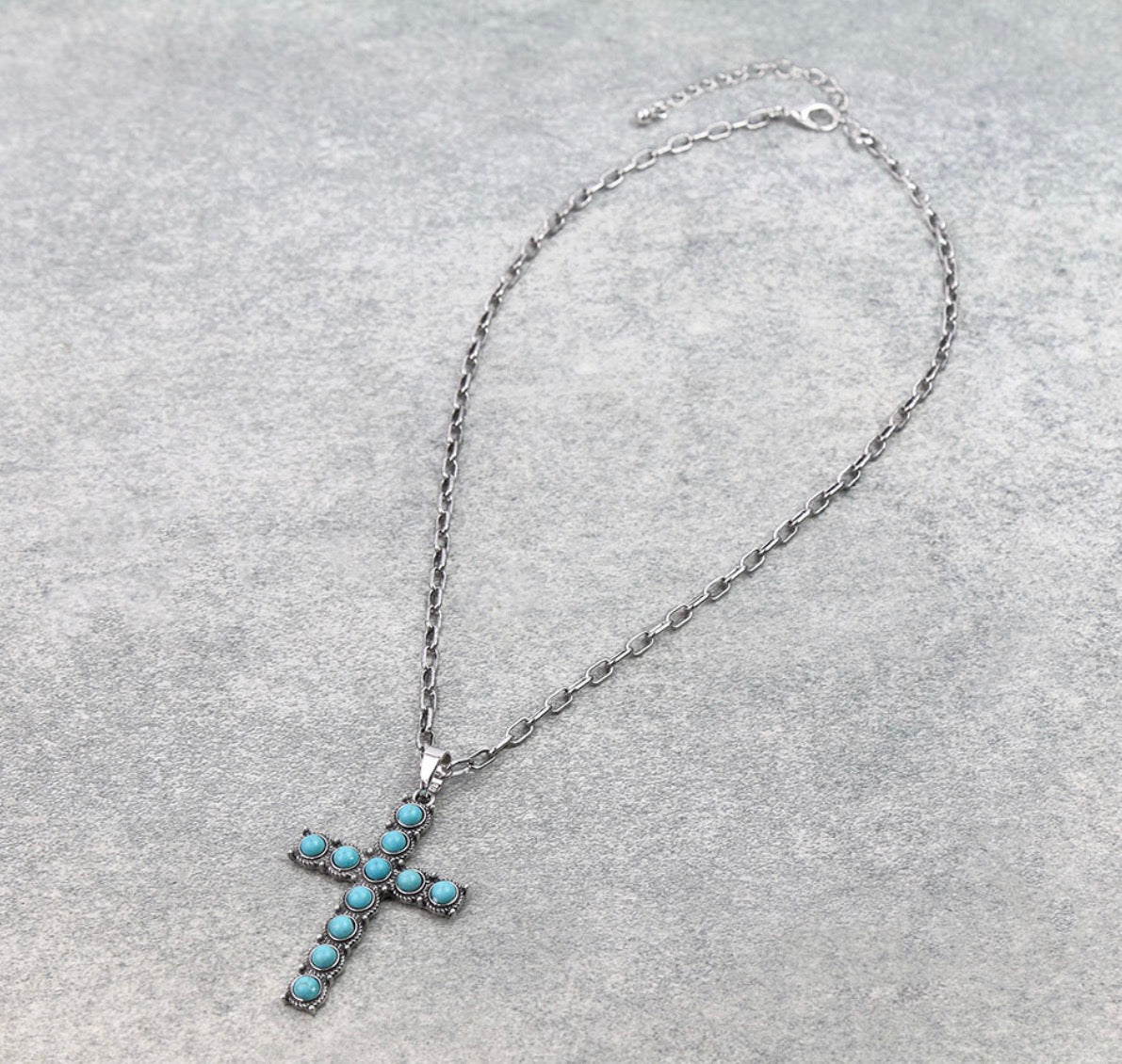 Western Cross Stone Necklace - Turquoise