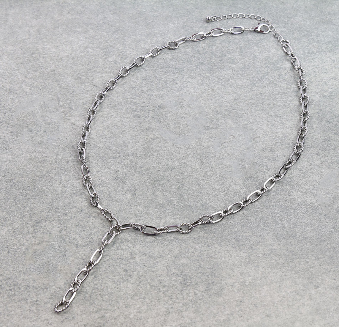 Paperclip Chain Y Necklace - Silver