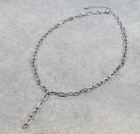 Paperclip Chain Y Necklace - Silver