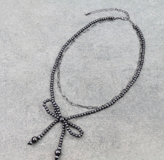 2Row Navajo Style Pearl Bow Necklace