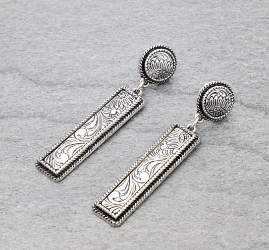 Western Bar Engraved Stud Earrings