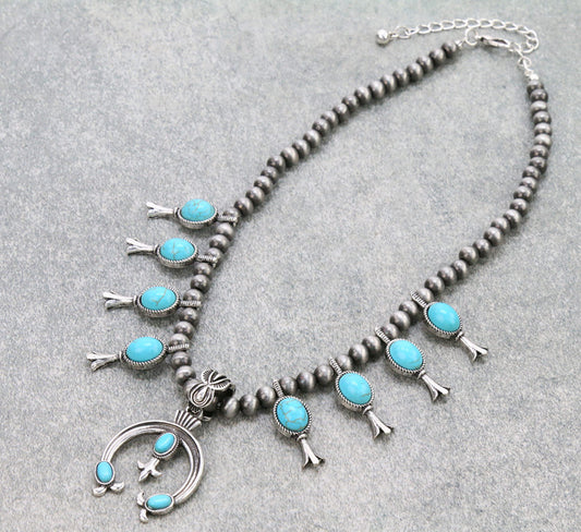 Western Squash Blossom Necklace - Turquoise