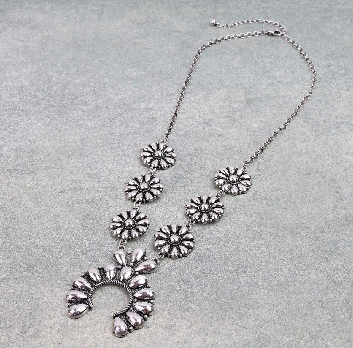 Western Ball Squash Blossom Necklace - Silver