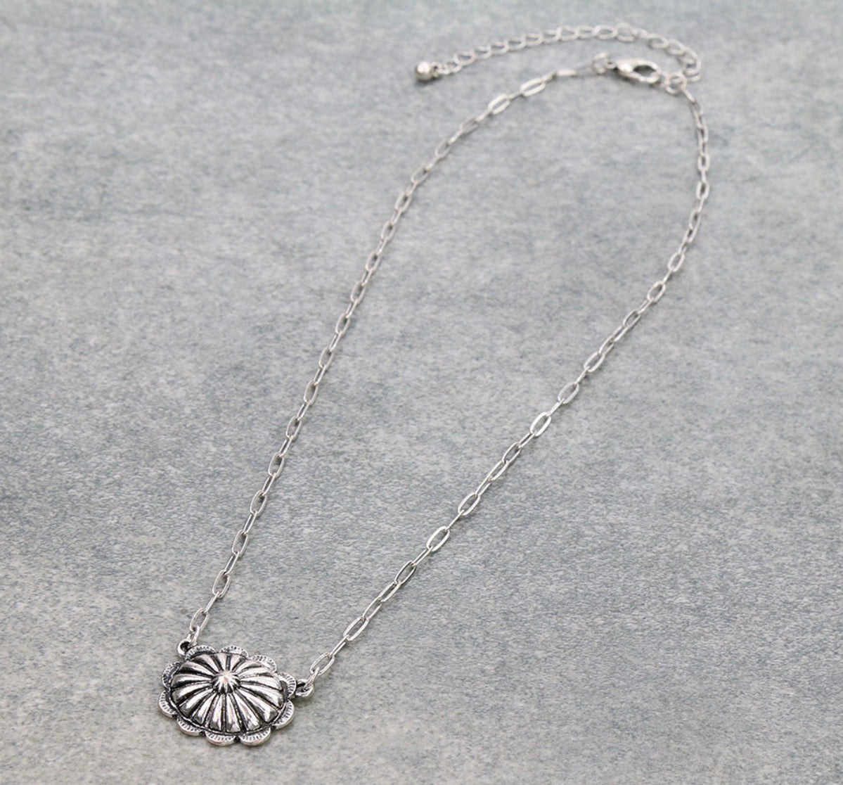 Western Concho Chain Necklace - Silver